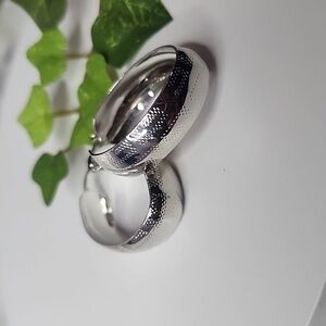 White Gold Wide Oval Hoop Earrings Greca / Greek Key Design